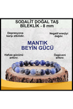 Sertifikalı Sodalit Doğal Taş Bileklik 8 Mm - B511
