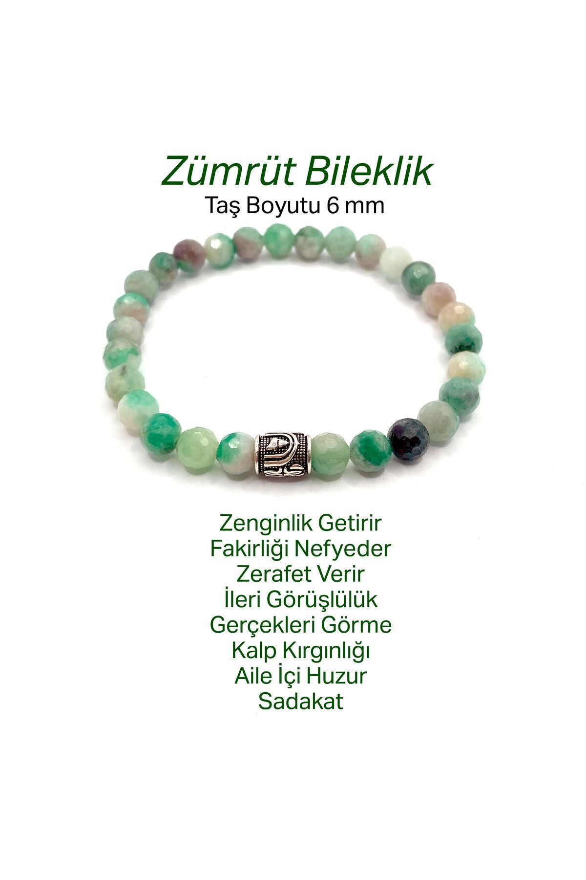 Zümrüt Doğal Taş Fasetli Kesim Bileklik 6mm Gümüş Aparatlı