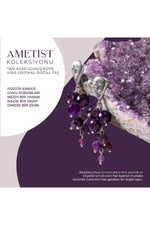 Sertifikalı Ametist Doğal Taşlı El Işçiliği Salkım Tasarım Gümüş Küpe