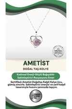 Sertifikalı Ametist Doğaltaş Kalpli Kolye Ucu, Gümüş Zincirle Birlikte Ku010