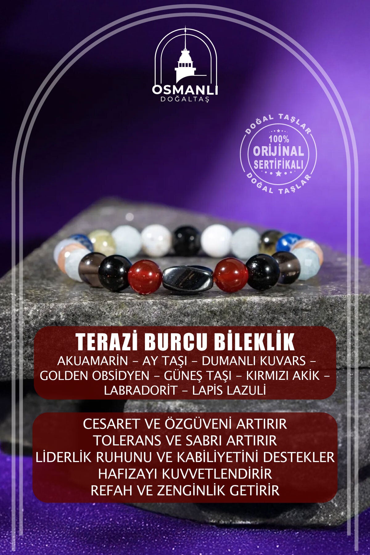 Terazi Burcu Doğal Taş 8mm Hematit Bileklik