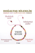 Sertifikalı Zebercet, Yakut, Hakiki Yemen Akiği, Turmalin Doğaltaş Bileklik 6 Mm, B907