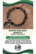 SERTİFİKALI kahve göz akik - hematit Zirkon doğal Taş Bileklik