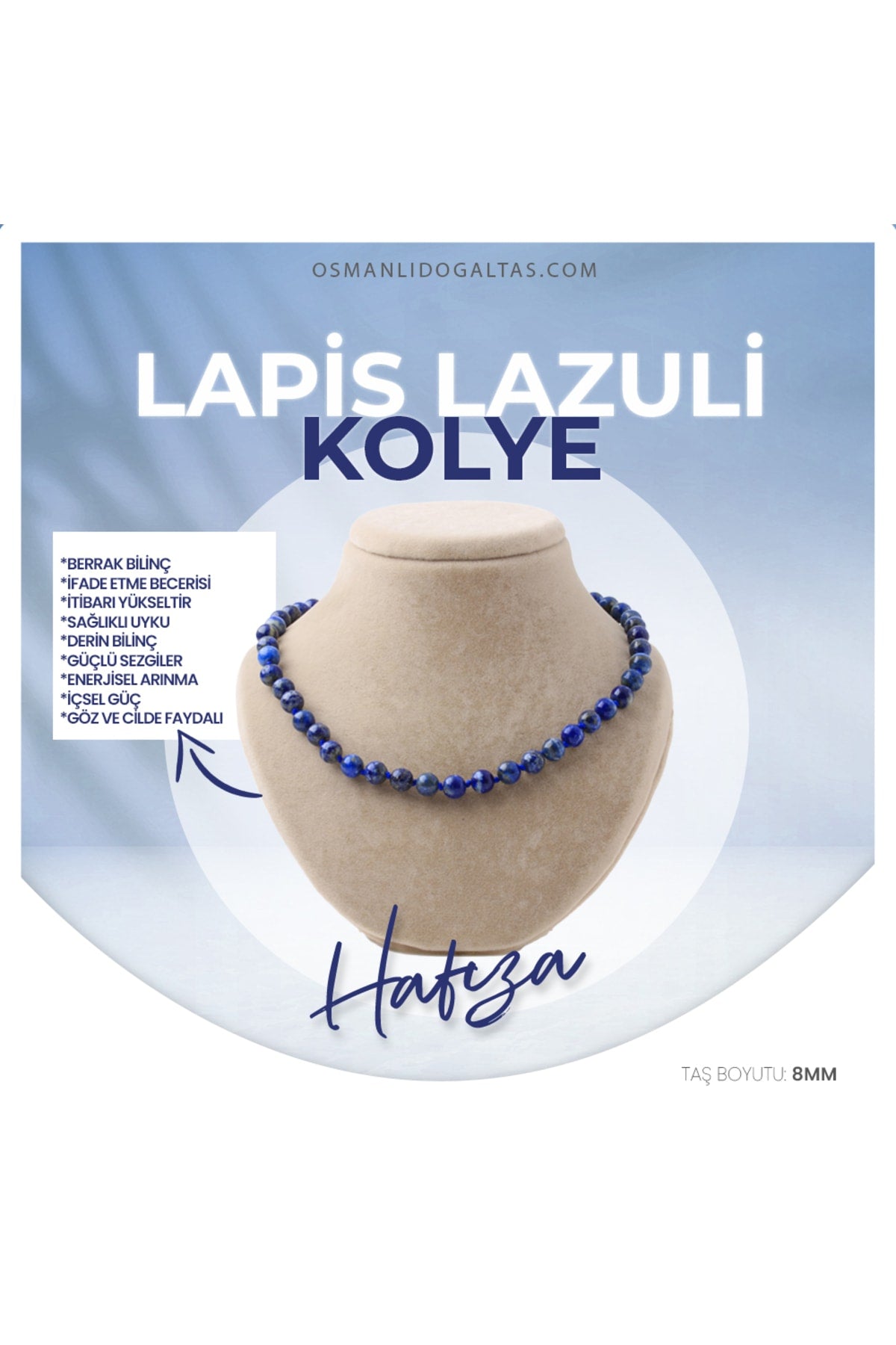 Sertifikalı Lapis Doğaltaş Kolye 8 Mm, M531