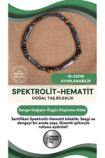 SERTİFİKALI spektrolit ve hematit Doğal Taş Makrome Bileklik