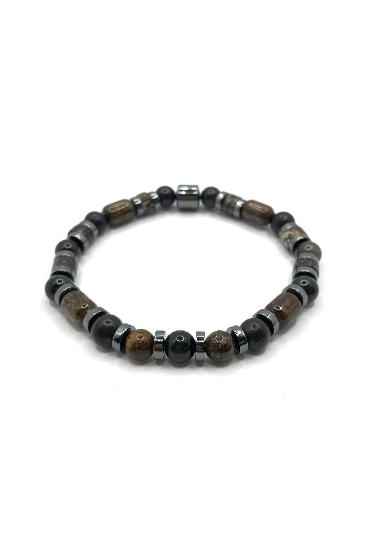 Sertifikalı Hakiki Shungite - Bronzit - Obsidyen - Rodonit - Hematit 6mm Misinalı Doğal Taş Bileklik