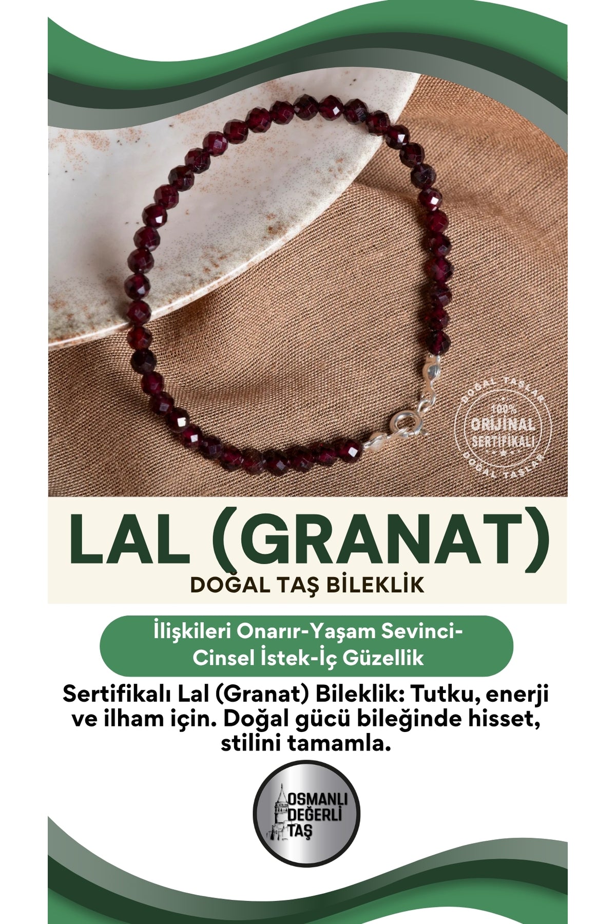 SERTİFİKALI Lal ( Granat ) Doğal Taş Bileklik