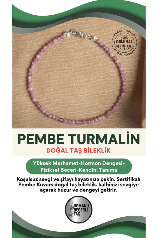 Sertifikalı Pembe Kuvars Doğal Taş Bileklik