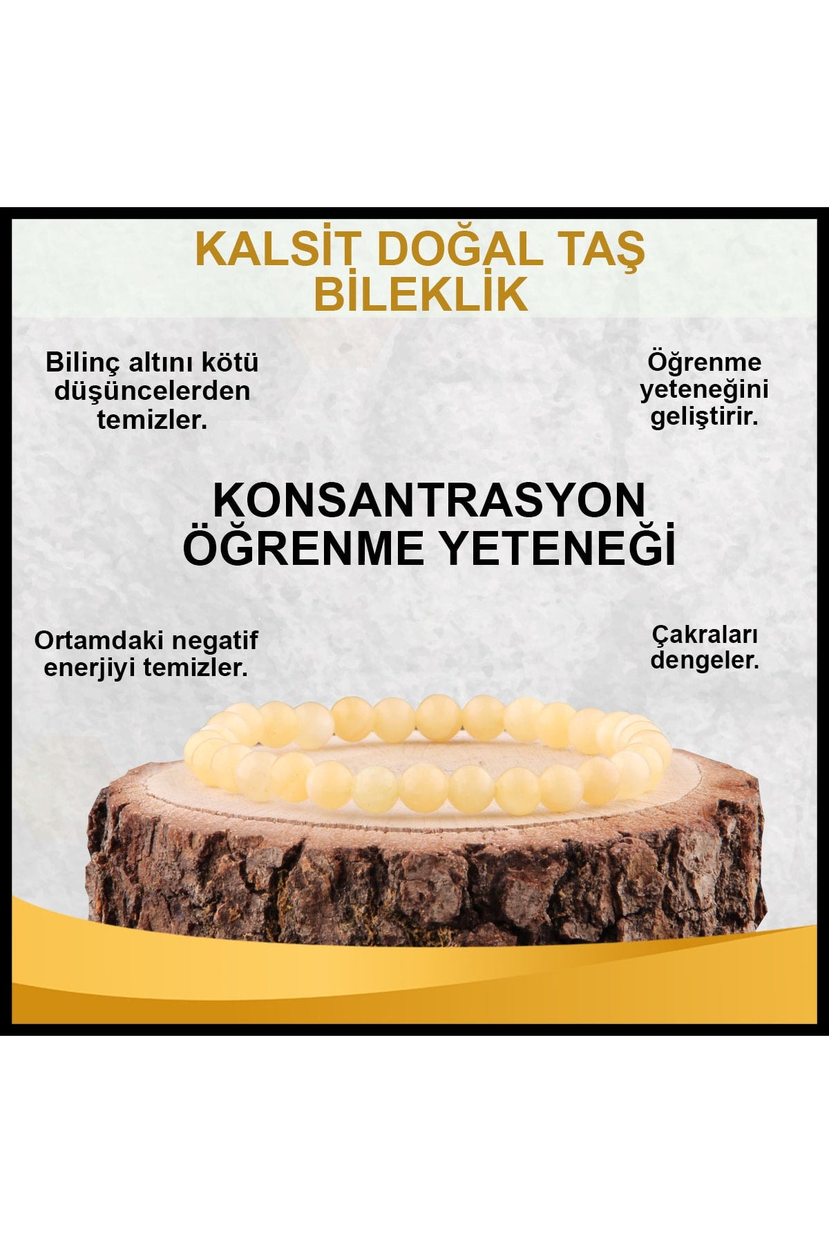Sertifikalı Kalsit Doğal Taş Bileklik 6 Mm - B827