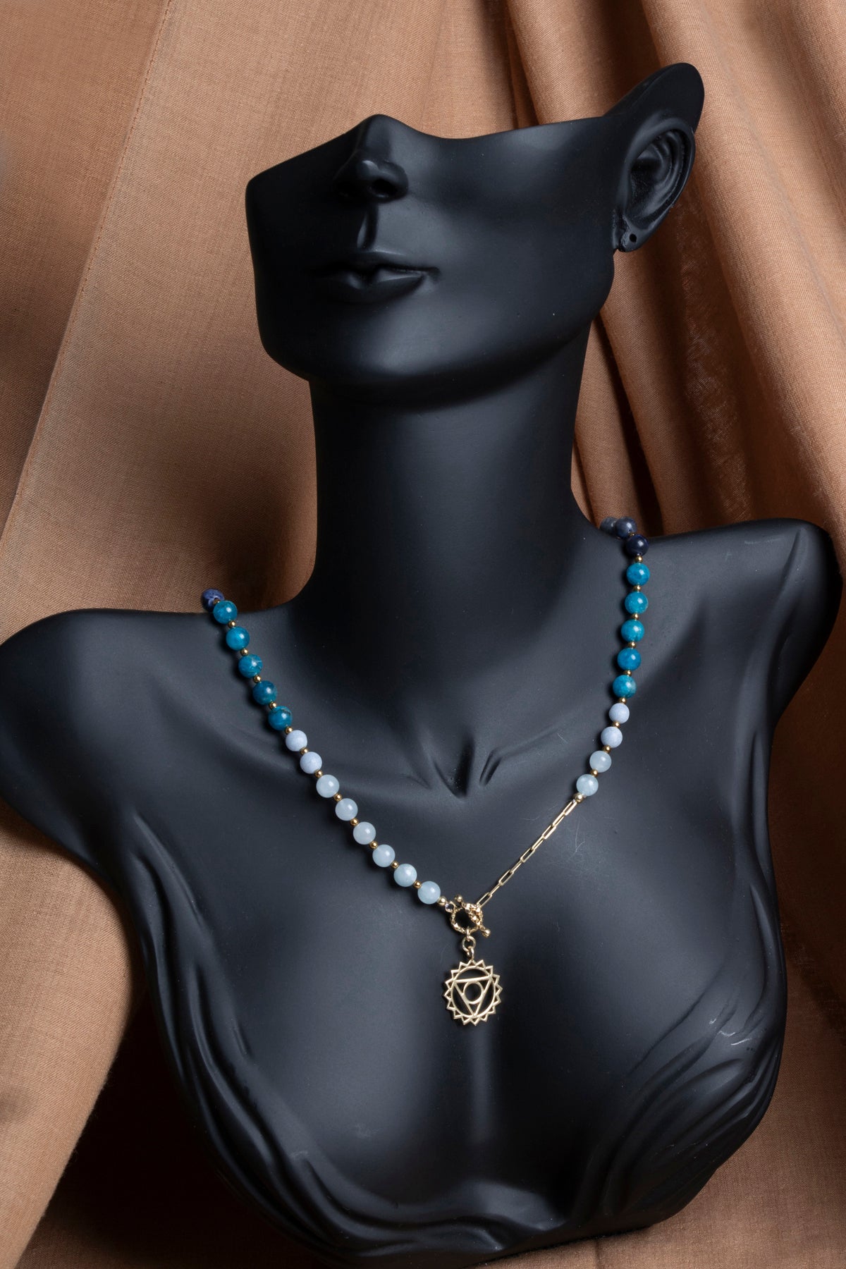SERTİFİKALI Lapis Lazuli-Sodalit-Akuamarin-Kalsedon-Apatit Doğal Taş Boğaz Çakra Kolye ODT231