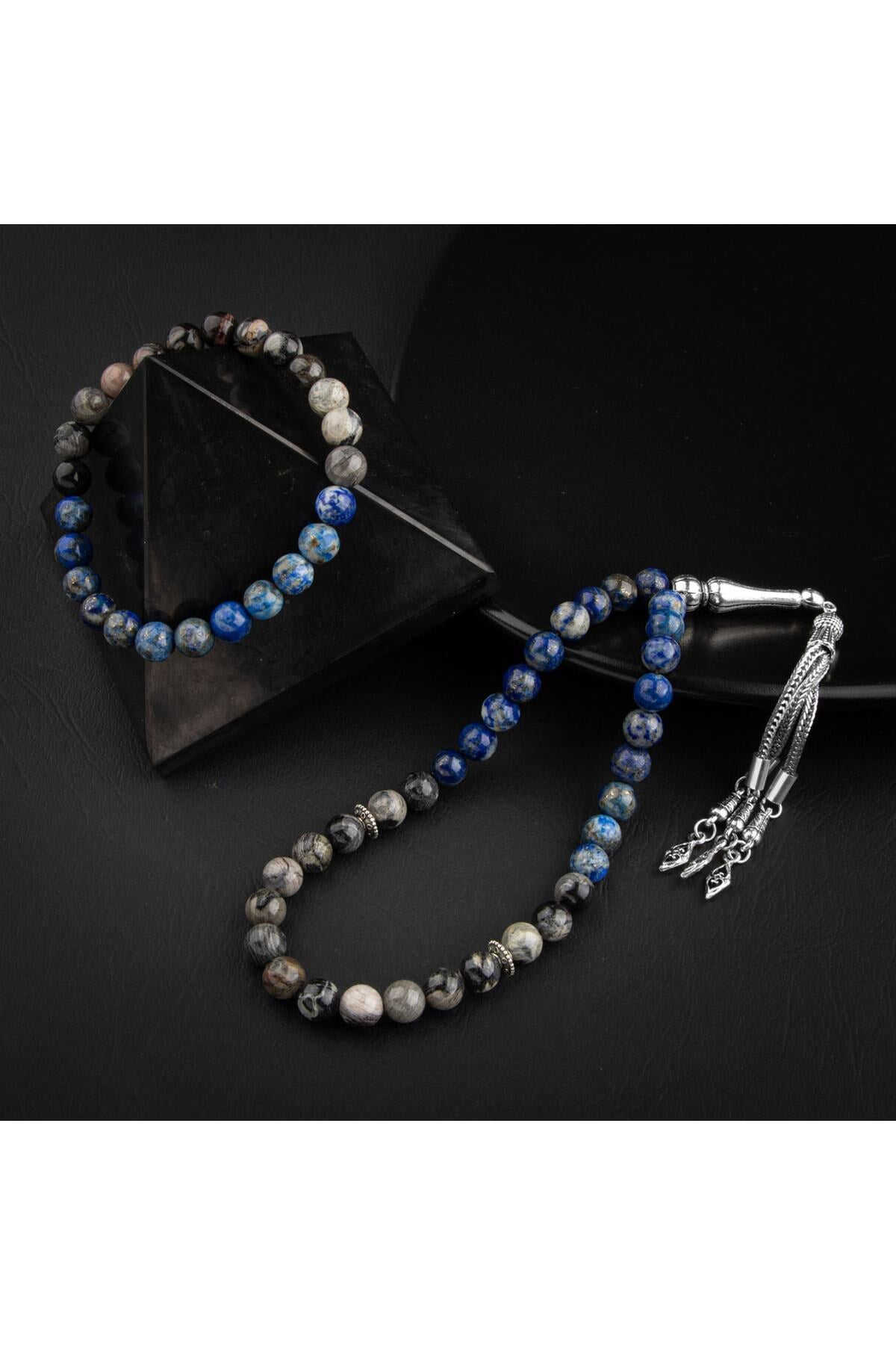 Sertifikalı Jasper, Lapis Lazuli Doğal Taşlı 33'lük Tesbih Ve Bileklik Takım