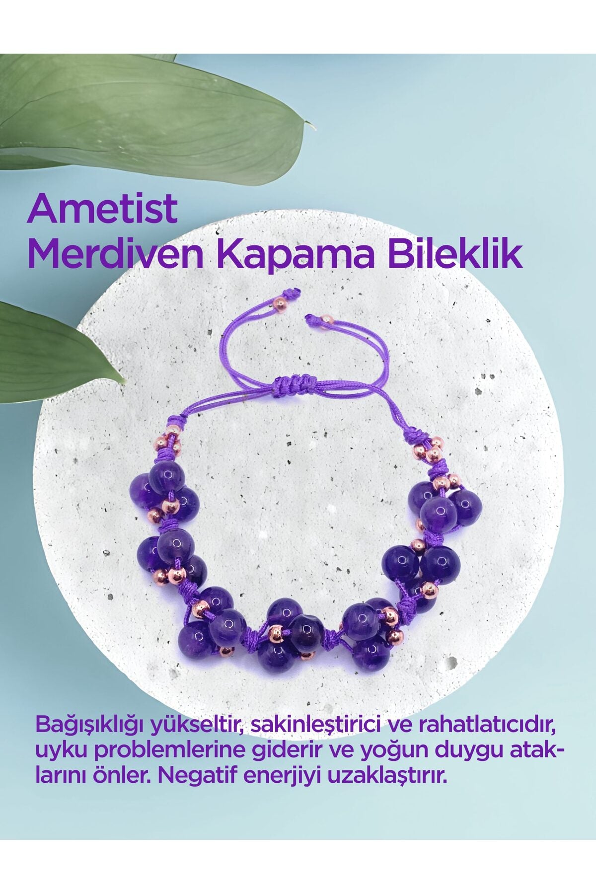 Ametist Doğal Taş Merdiven Kapama Bileklik Özel Tasarım