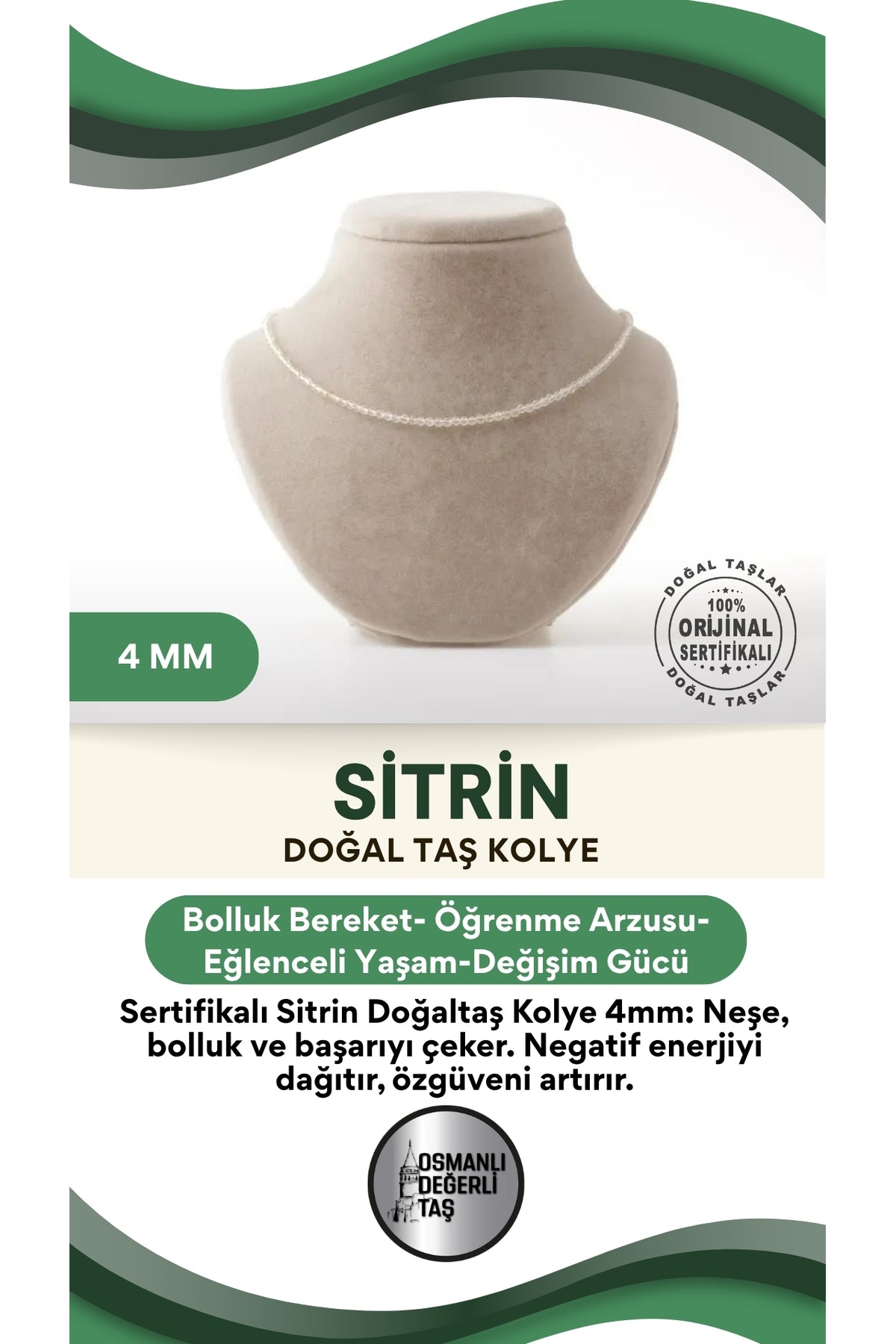 Sertifikalı Sitrin Doğaltaş Kolye 4 Mm, M493
