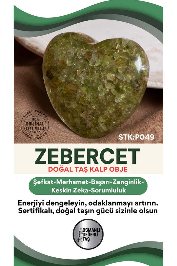 Sertifikalı Zebercet Doğal Taş Kalp Obje P049