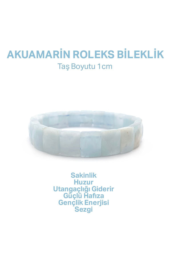 Hakiki Orijinal Sertifikalı Akuamarin Geniş Kare Kesim Misinalı Bileklik