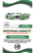 Sertifikalı Hakiki Orijinal Krizopras - Hematit  Doğal Taş İpli Bileklik (Köşeli Makrome Model)