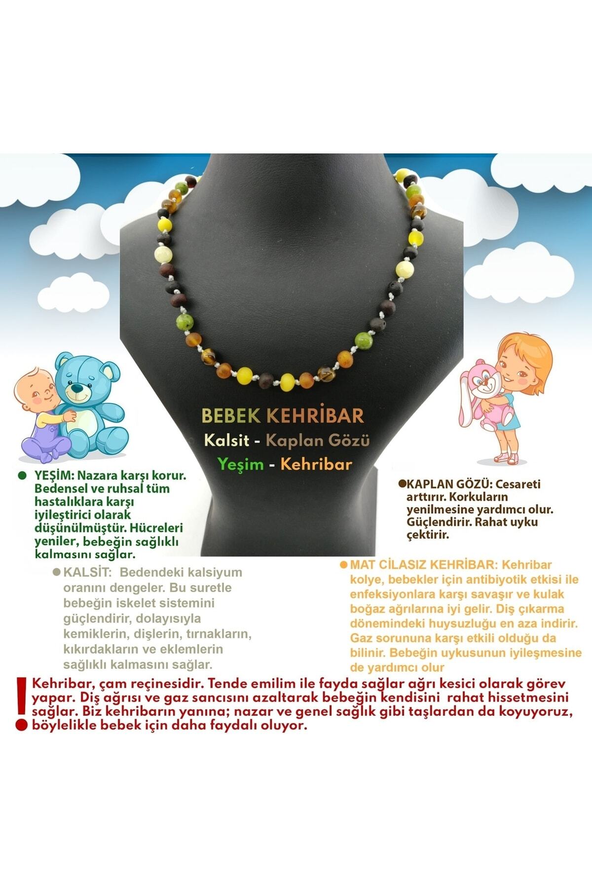 Sertifikalı Bebek Kehribar Kolye-kalsit-kaplan Gözü-yeşim