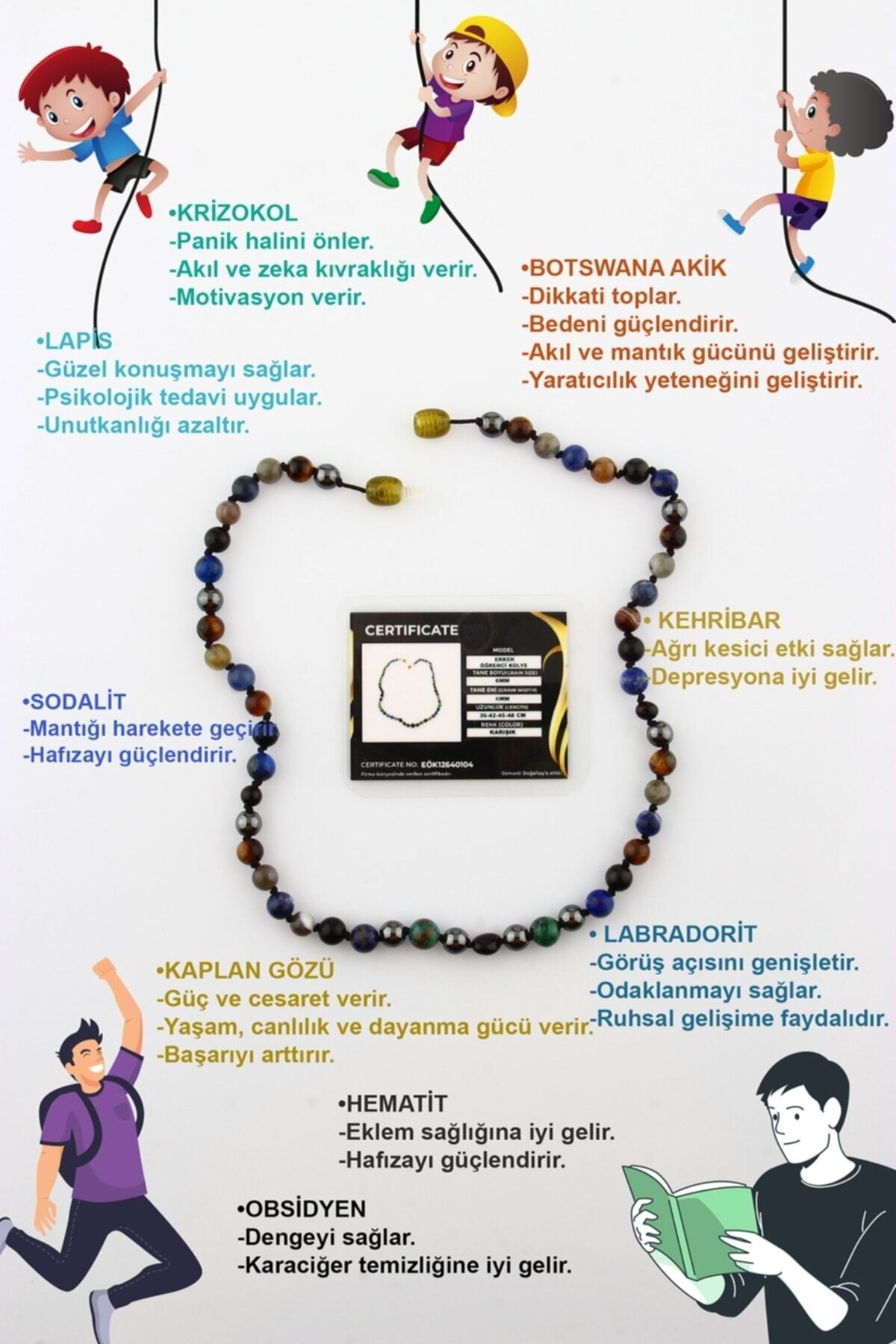 Erkek Öğrenci Kolye- Lapis, Sodalit, Kehribar, Labradorit, Kaplan Gözü, Krizokol, Akik, Obsidyen