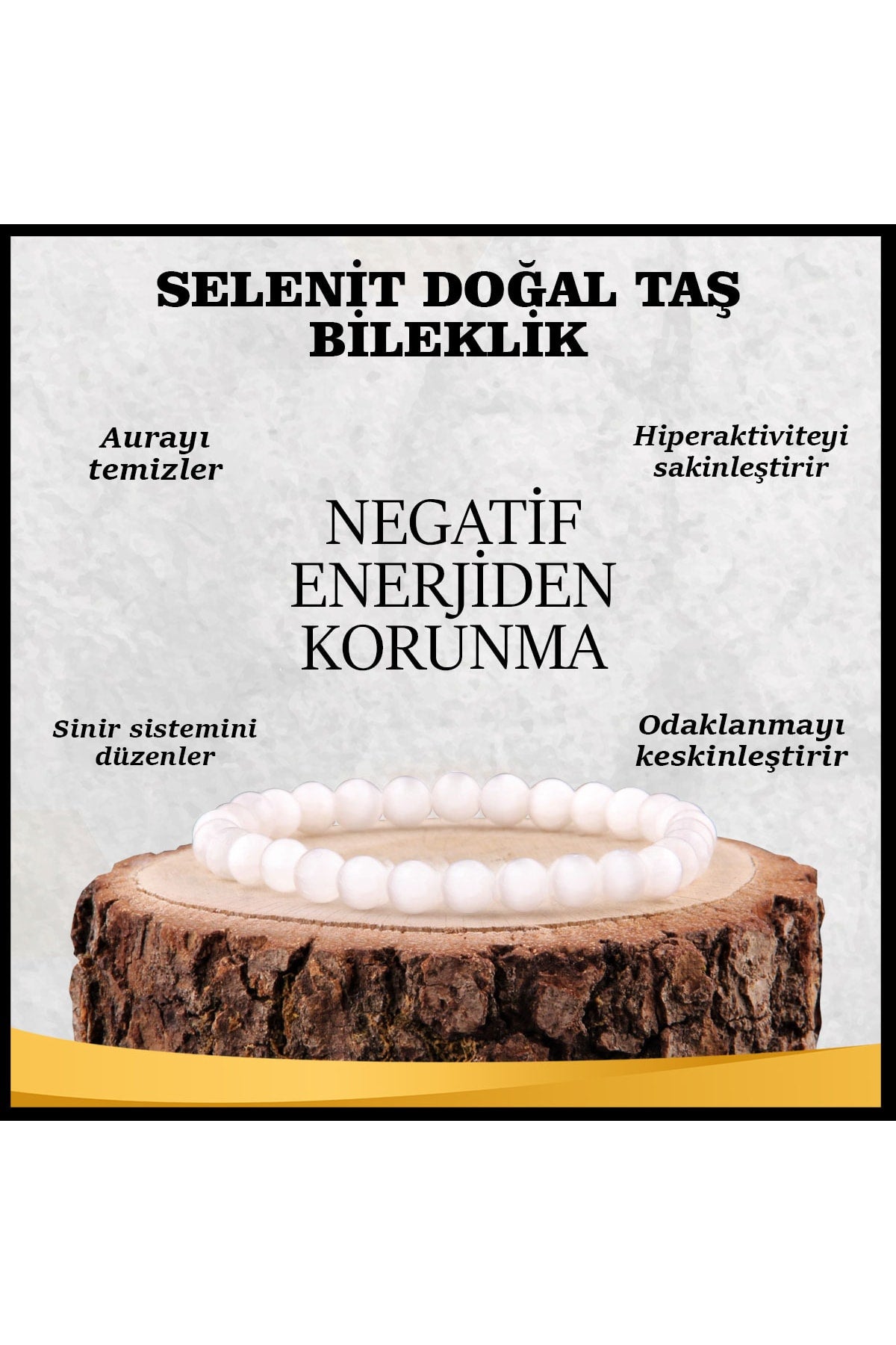 Sertifikalı Selenit Doğal Taş Bileklik 6 Mm - B847