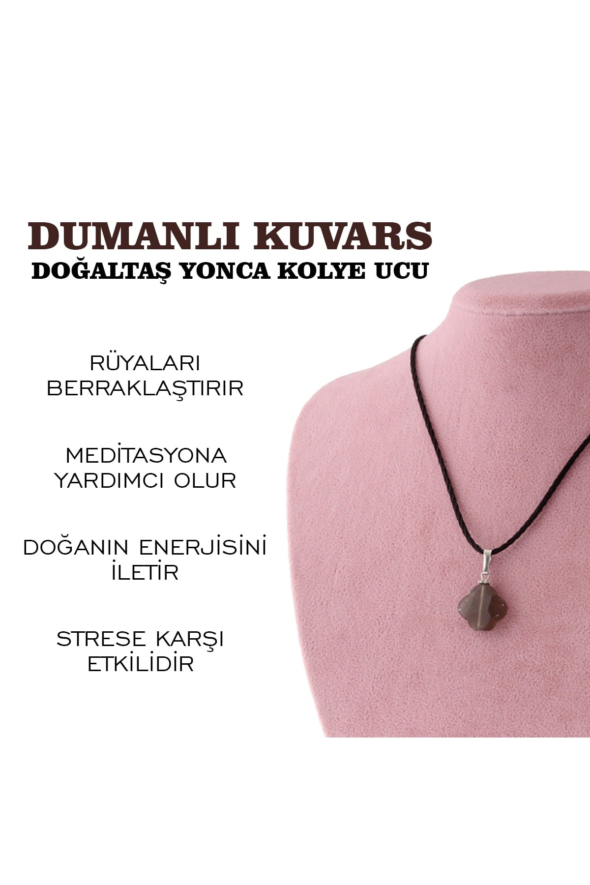 Sertifikalı Dumanlı Kuvars Yonca Doğaltaş Kolye Ucu M441
