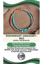 SERTİFİKALI Rodokrozit-Amazonit-İnci Doğal Taş Bileklik