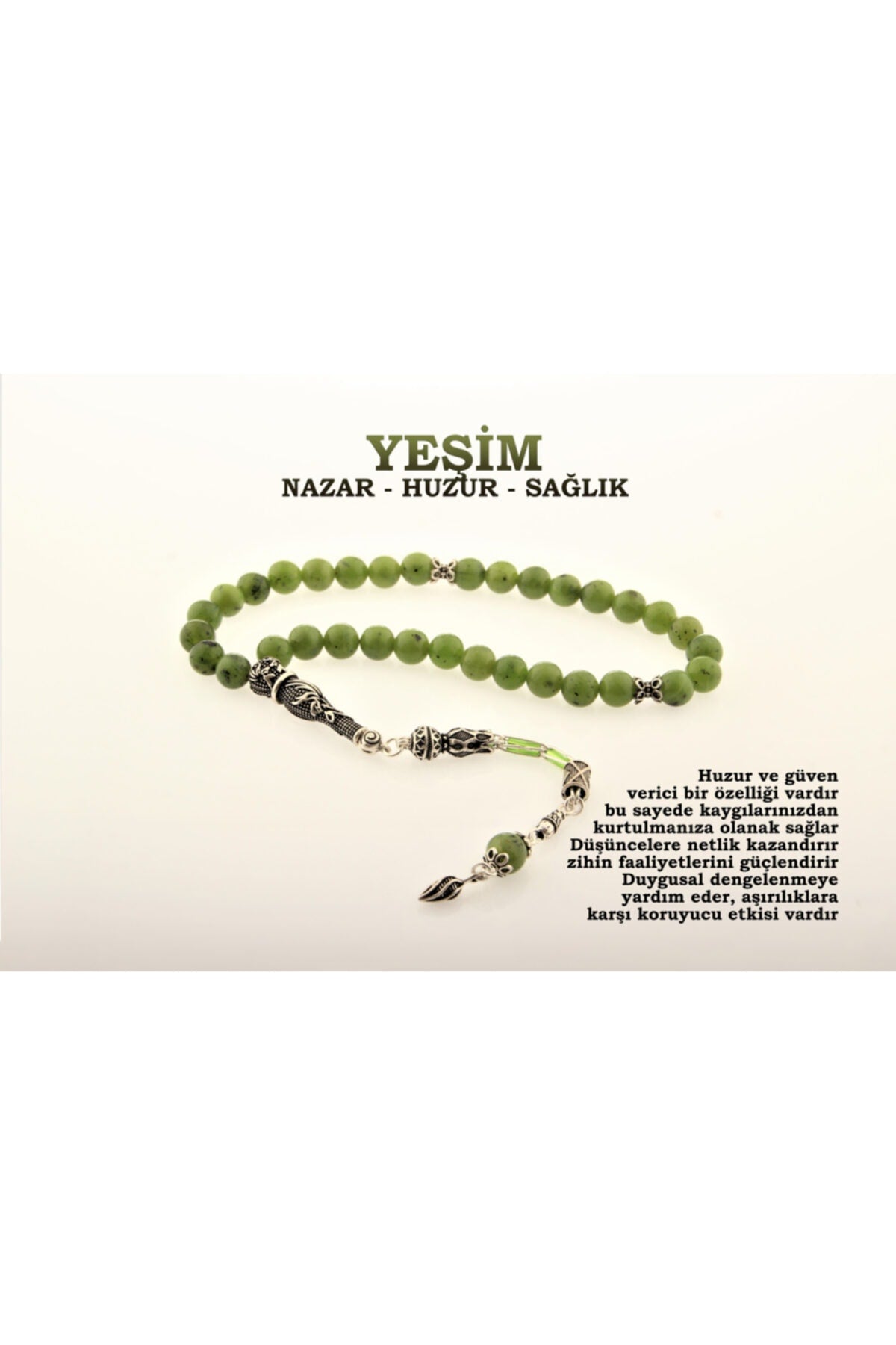 Sertifikalı Yeşim Doğal Taş Tesbih (gümüş Imame Gümüş Püskül