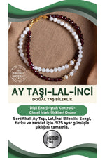 SERTİFİKALI Ay Taşı Lal İnci Doğal Taş Bileklik 925 Ayar Gümüş Aparatlı