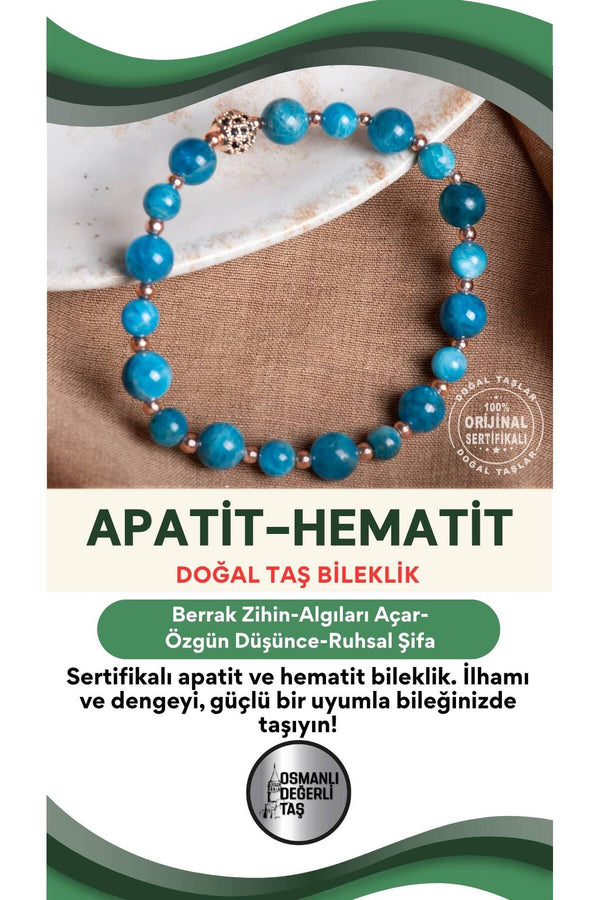 SERTİFİKALI Apatit-Hematit Doğal Taş Bileklik 6-8 mm
