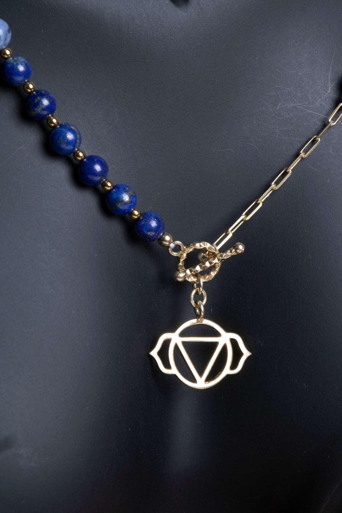 SERTİFİKALI Lapis Lazuli-Apatit-Labradorit-İyolit Doğal Taş Üçüncü Göz Çakra Kolye ODT232