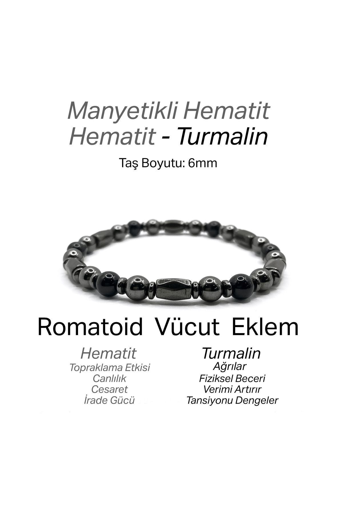 Sertifikalı Hakiki Orijinal Manyetikli Hematit - Hematit - Turmalin Doğal Taş Misinalı Bileklik