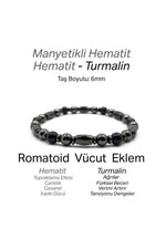 Sertifikalı Hakiki Orijinal Manyetikli Hematit - Hematit - Turmalin Doğal Taş Misinalı Bileklik