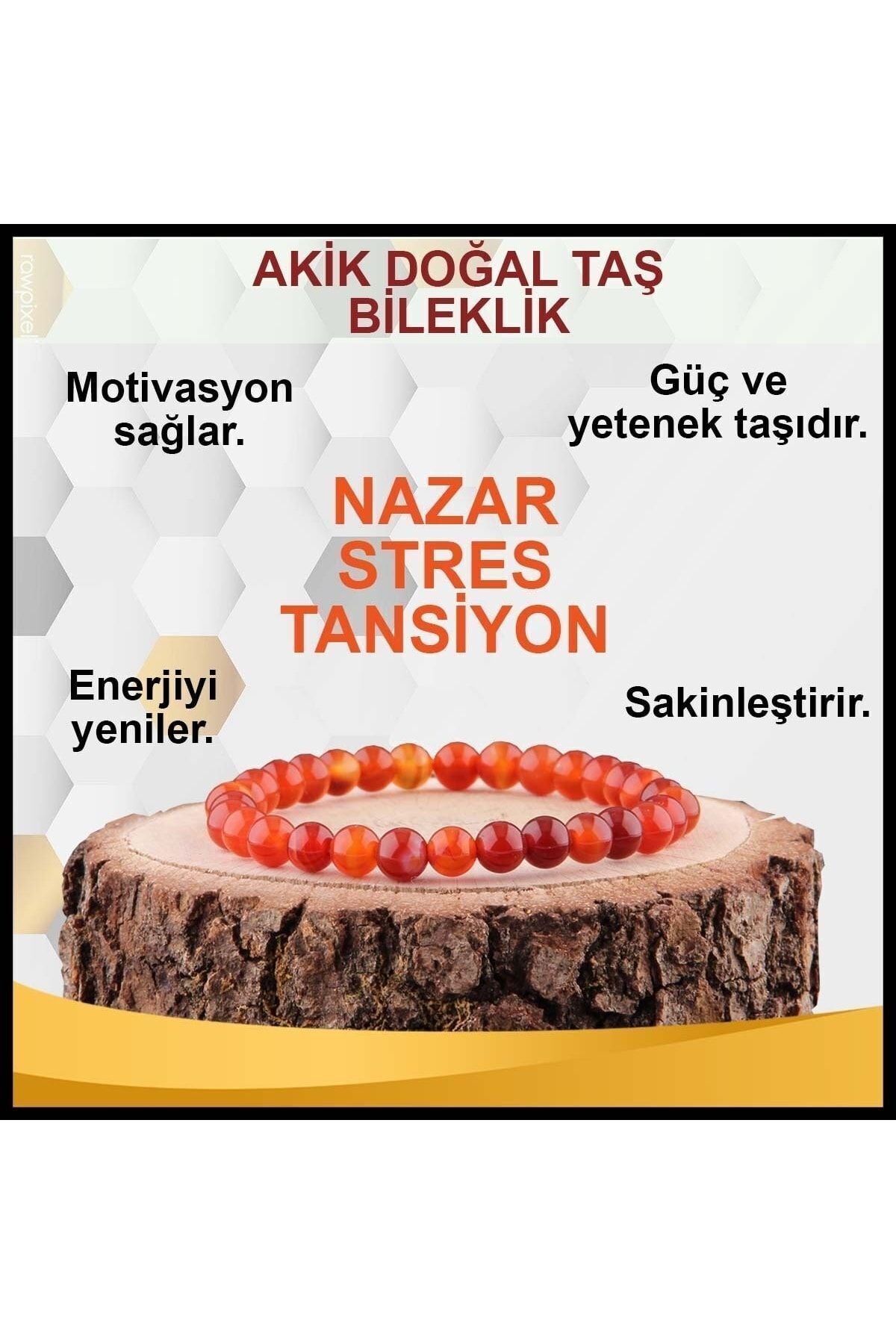 Sertifikalı Akik Doğal Taş Bileklik 6 Mm - B811