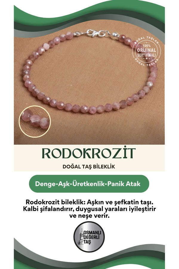 Sertifikalı Rodokrozit Doğal Taşı Bileklik