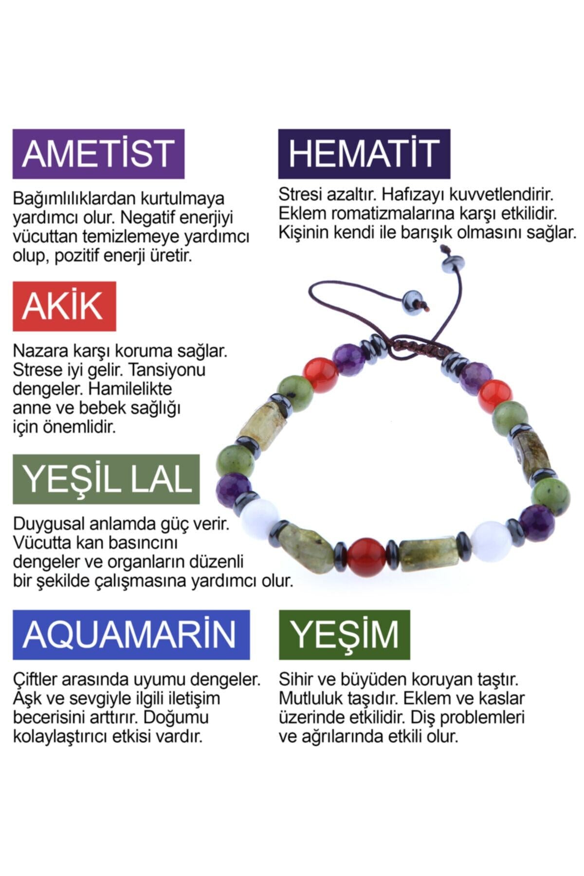 Sertifikalı Ametist, Akik, Hematit, Yeşil Lal Aquamarin, Yeşim Bileklik