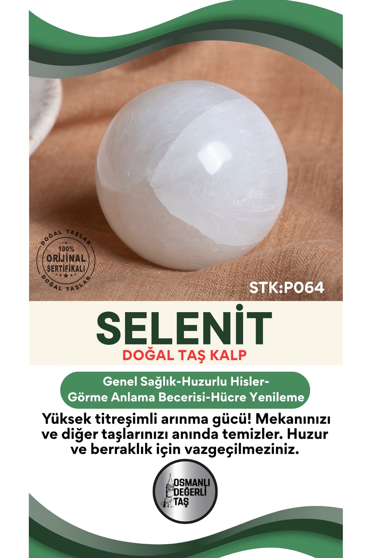 Sertifikalı Selenit Doğal Taş Küre No:1 P064