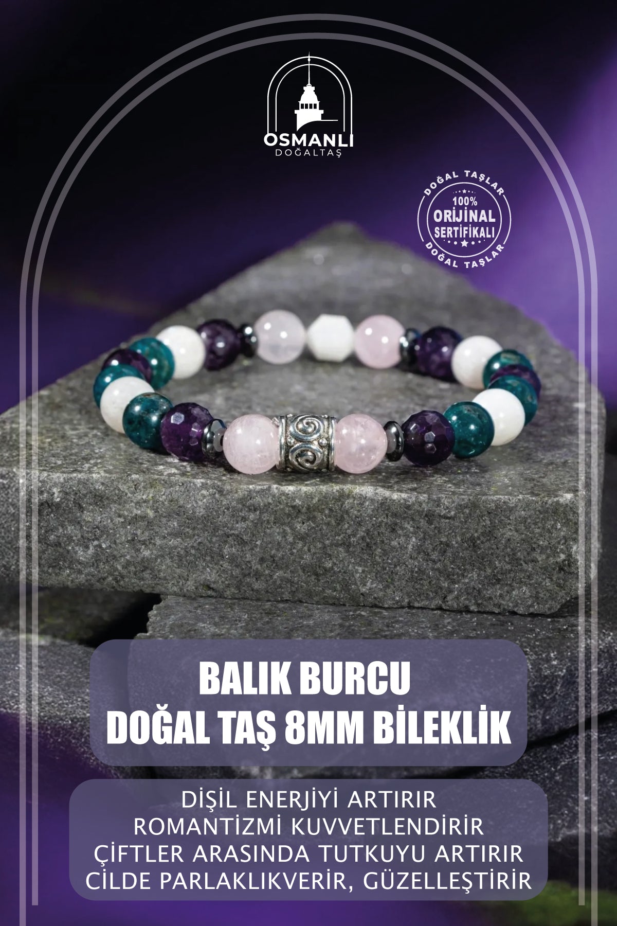 Balık Burcu Doğal Taş 8mm Bileklik