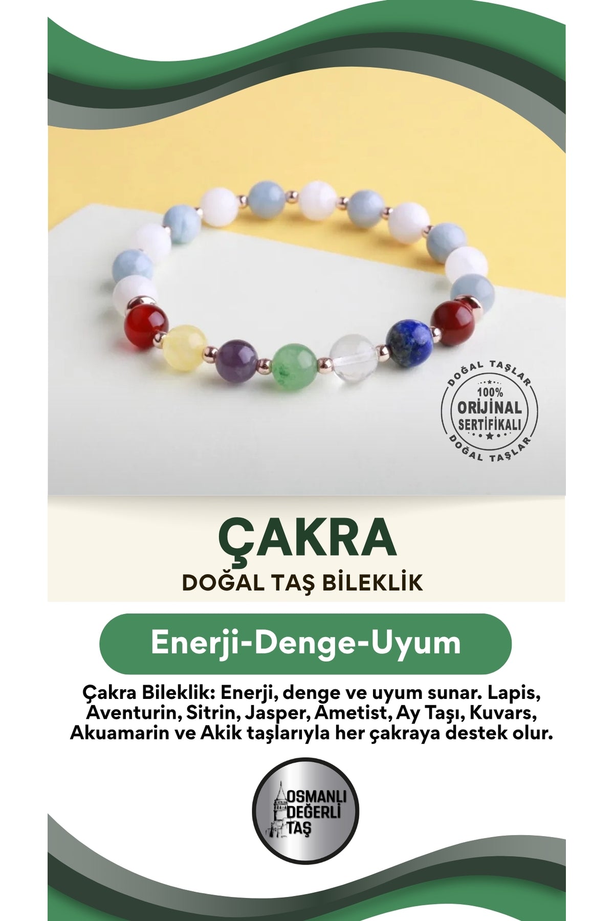 Çakra Doğal Taş Bileklik /lapis Aventurin Sitrin Jasper Ametist Ay Taşı K.kuvars Akuamarin Akik