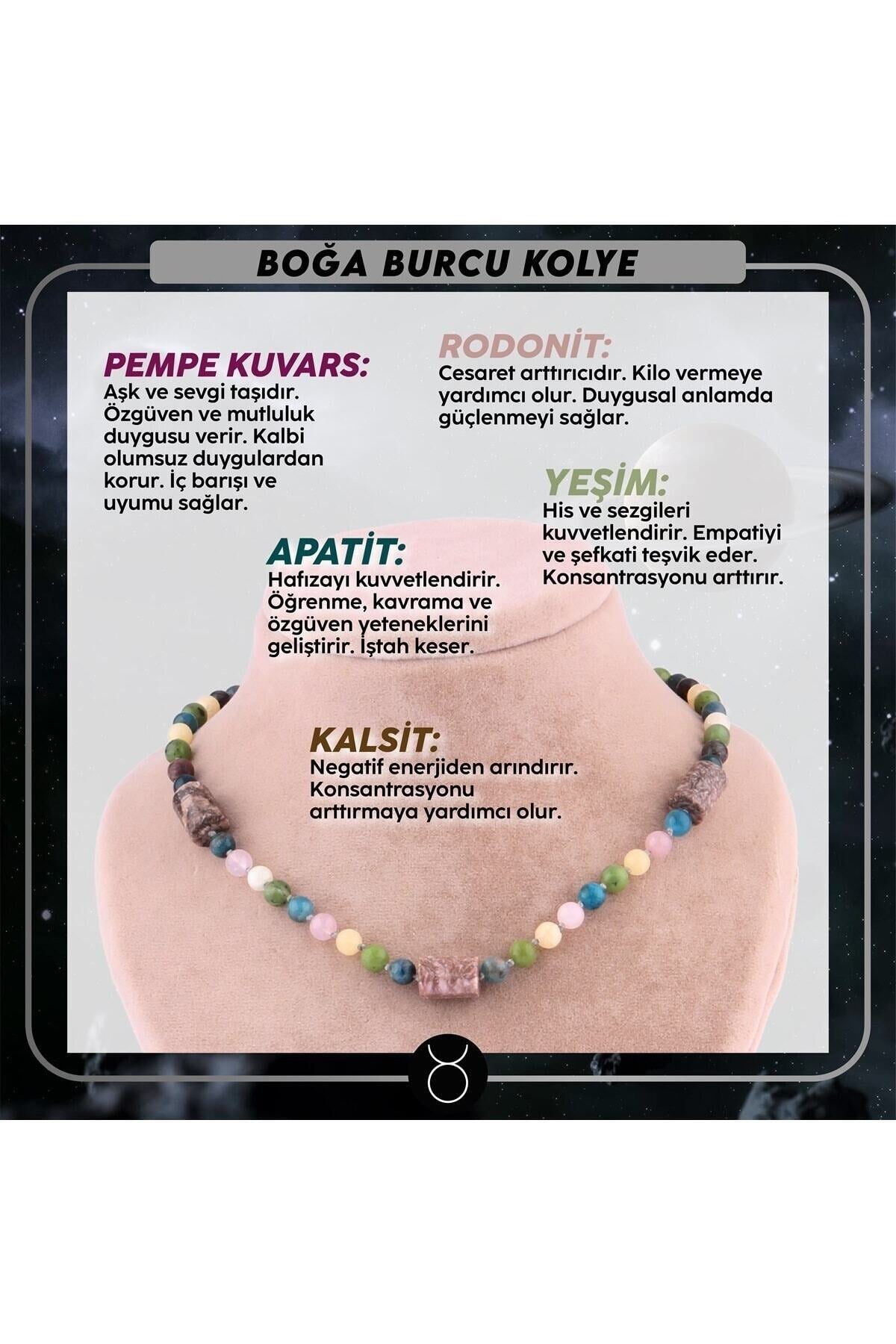 Sertifikalı Boğa Burcu Doğal Taş Kolye M085