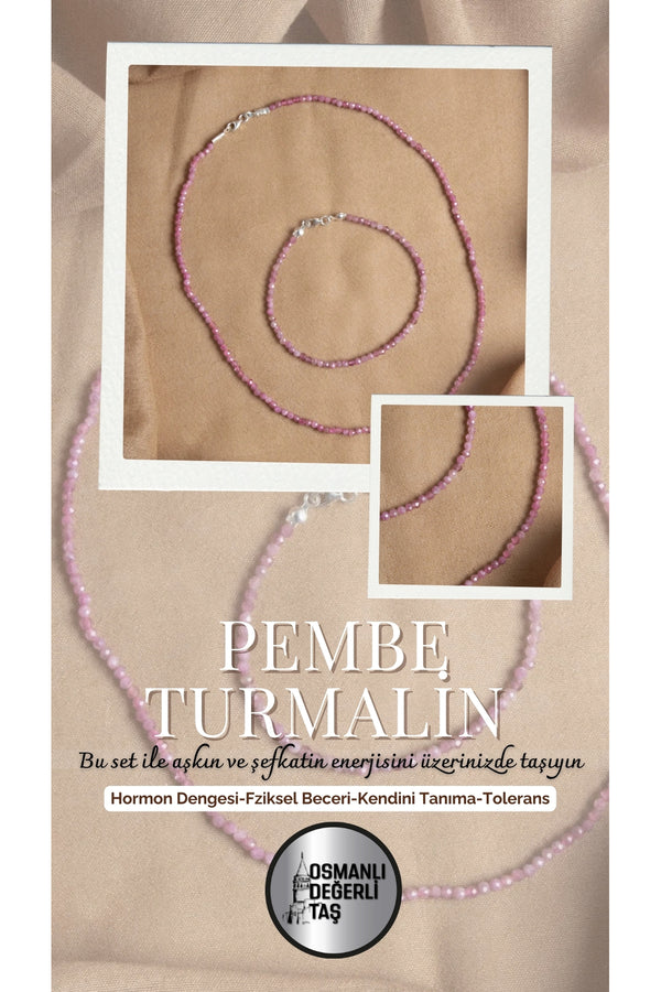 Sertifikalı Pembe Turmalin Doğal Taş Takım Seti