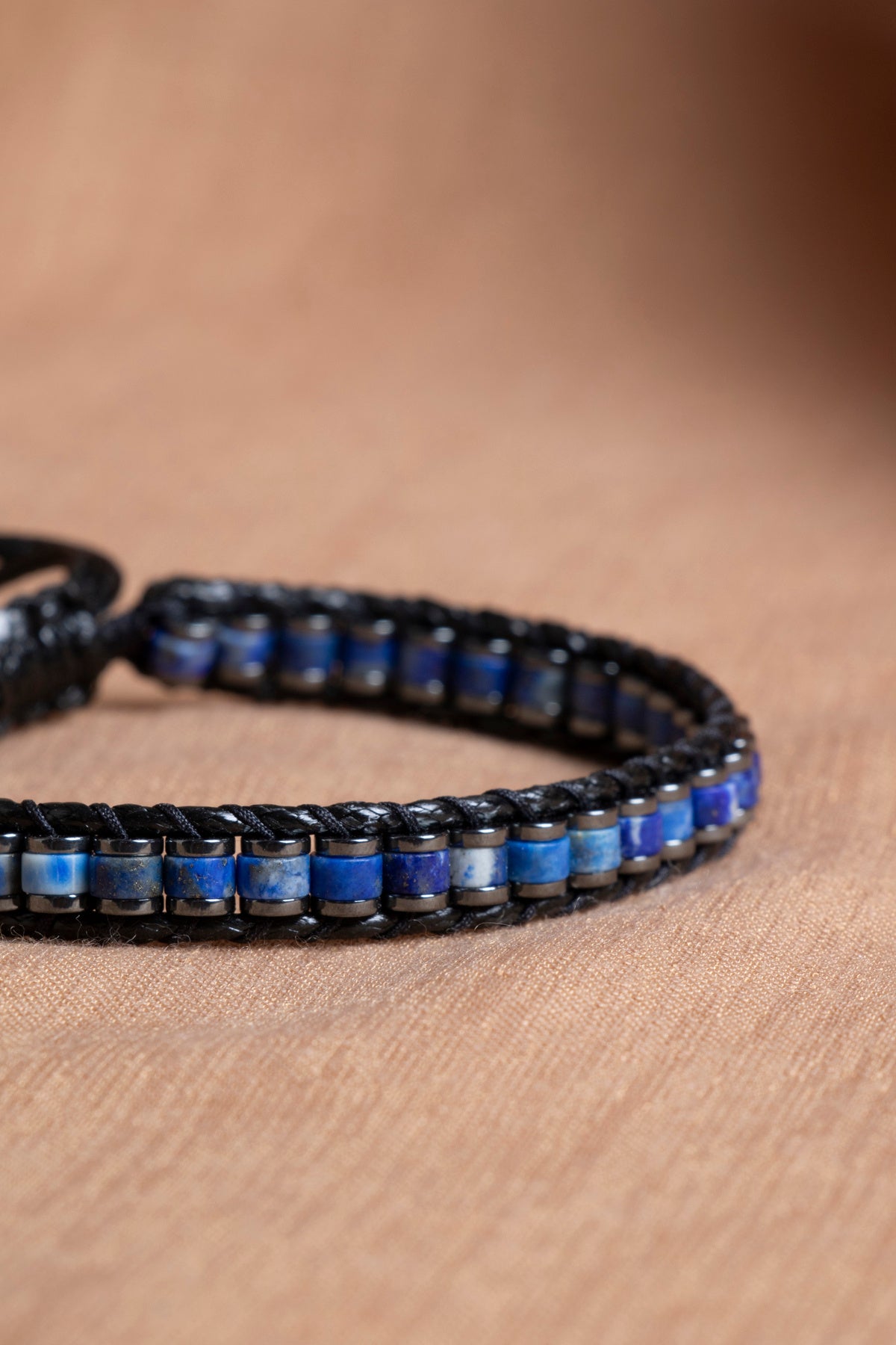 Sertifikalı Lapis Lazuli-Hematit Doğal Taş Makrome Bileklik ODT041