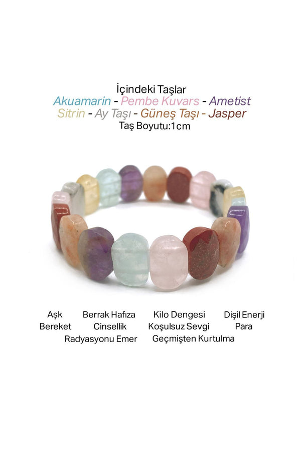 Sertifikalı Pembe Kuvars Ametist Sitrin Akuamarin Jasper Güneş Taşı Ay Taşı Doğal Taş Rolex Bileklik