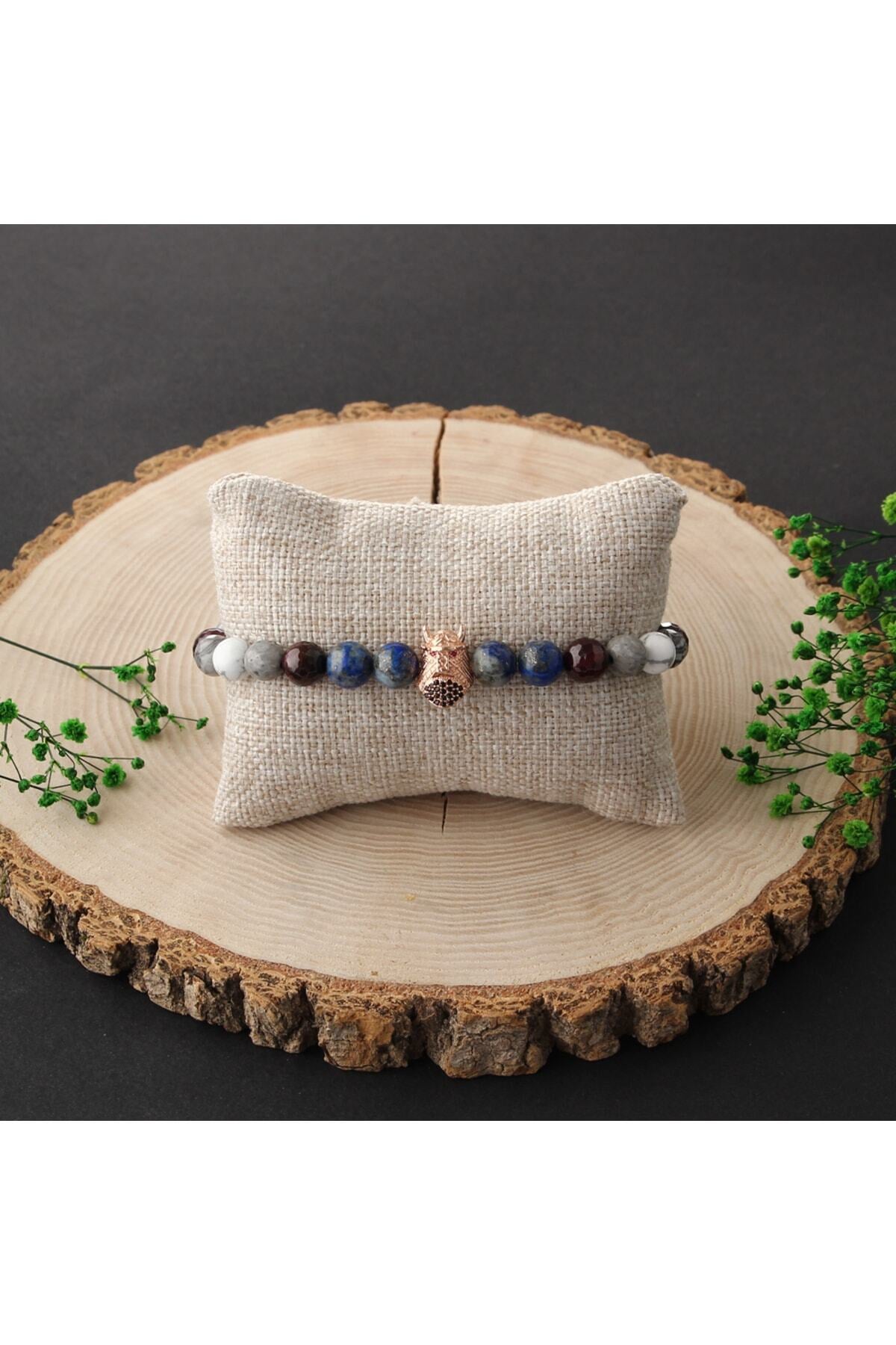 Sertifikalı Lal, Lapis, Havlit, Kalsit Doğaltaş Bileklik 8 Mm B910