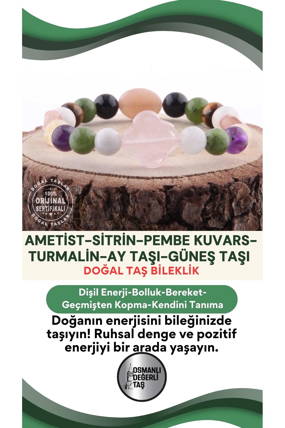 Sertifikalı Ametist Taşı-sitrin Taşı-pembe Kuvars-turmalin-ay Taşı-güneş Taşı Bileklik