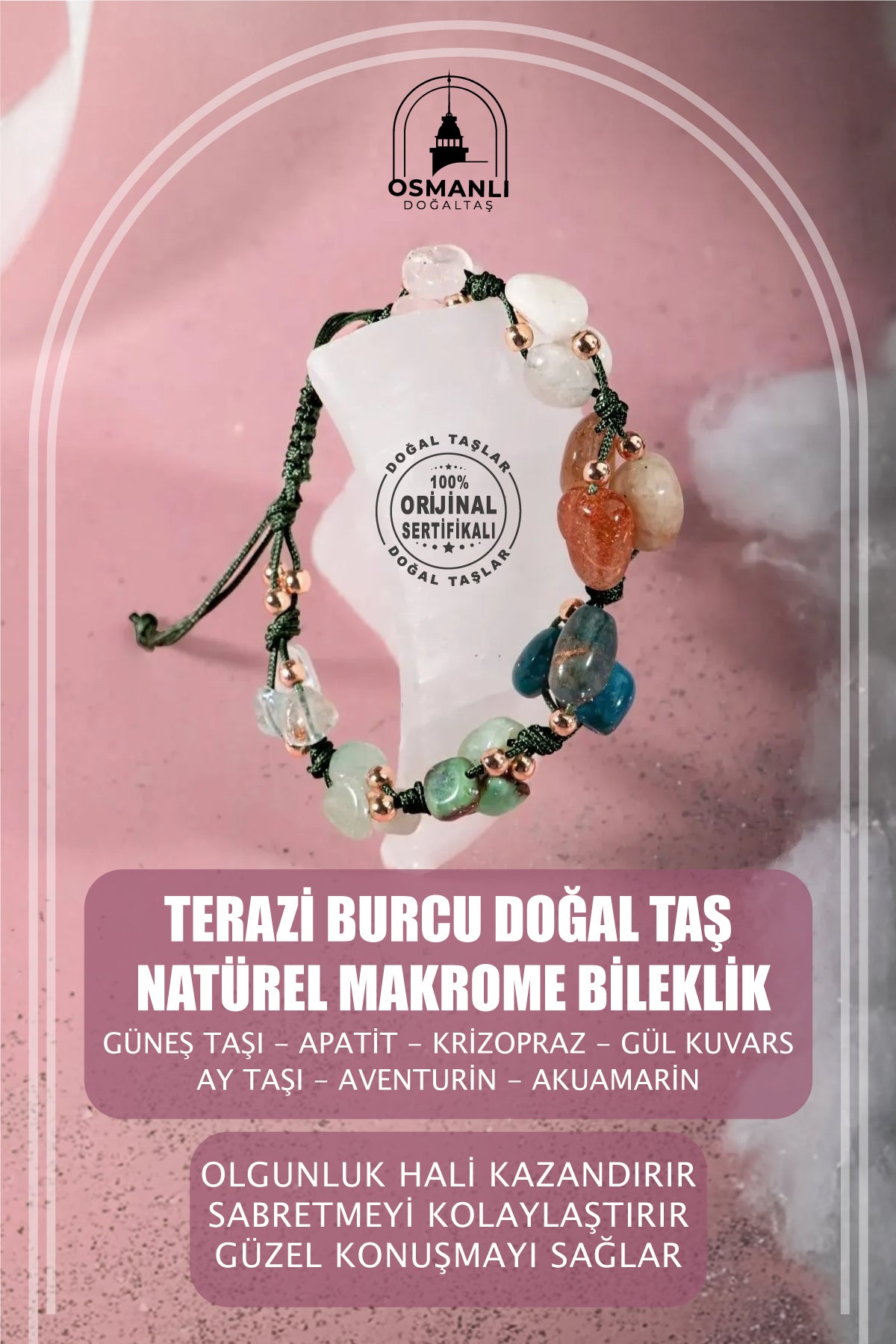 Terazi Burcu Doğal Taş Natürel Makrome Bileklik