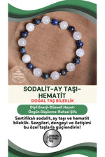 SERTİFİKALI Sodalit-Ay Taşı-Hematit Doğal Taş Bileklik