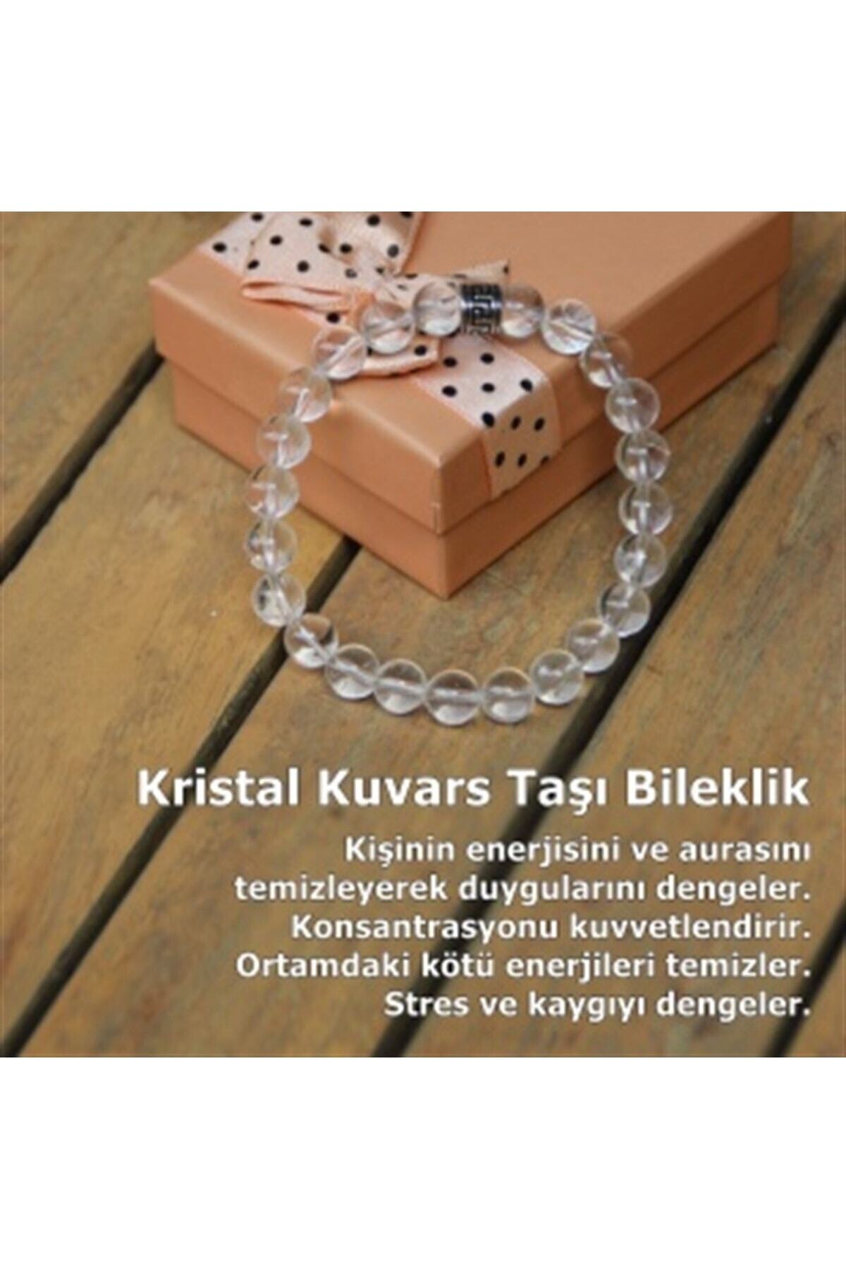 Sertifikalı Kristal Kuvars Taşı Doğaltaş Bileklik 8 Mm Cam B131