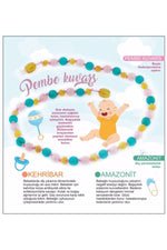 Sertifikalı Doğal Taş Bebek Kolye - Pembe Kuvars,kehribar,amazonit