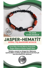 SERTİFİKALI Jasper-Hematit Doğal Taş Makrome Ayarlanabilir Zirkon Aparatlı Bileklik