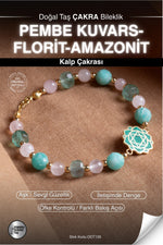 Sertifikalı PEMBE KUVARS-FLORİT-AMAZONİT Doğal Taş Altın Kaplama Kalp Çakra Bileklik ODT126