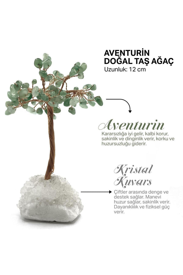 Sertifikalı Hakiki Orijinal Doğal Taş Aventurin Ağaç - Alt Kısmı Kristal Kuvars